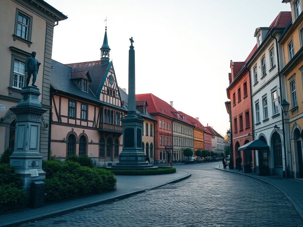 Historyczna zabudowa ulicy Piastowskiej w Jedlinie-Zdroju z widocznymi willami i pensjonatami.